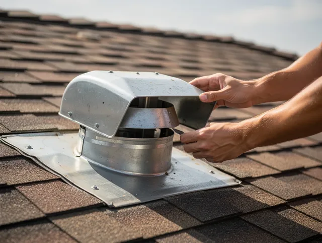 Hollywood Dryer Vent Cleaning certified technician safely cleaning a roof-mounted dryer vent in Hollywood