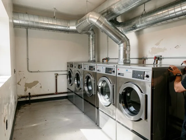 Hollywood Dryer Vent Cleaning team performing large-scale commercial dryer vent cleaning in Hollywood
