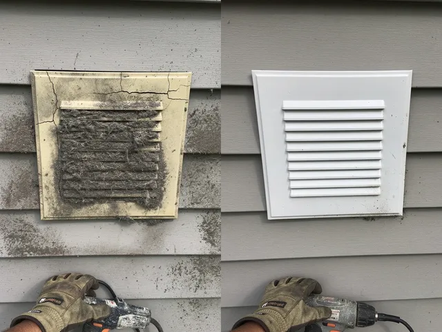 Hollywood Dryer Vent Cleaning technician installing high-quality dryer vent cover at a residential property in Hollywood