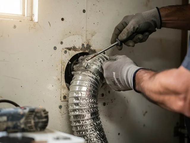 Hollywood Dryer Vent Cleaning technician performing precise dryer vent hose installation in Hollywood